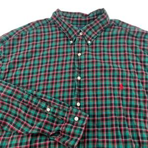 Ralph Lauren Blake Shirt Mens 2XLT Tall Green Red Plaid Cotton Button Down Long